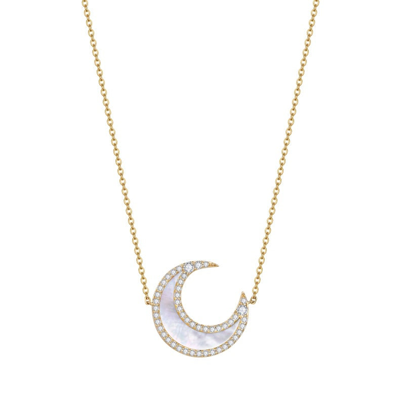 Moon Necklace Women's Versatile Crescent Pendant Half Moon New Moissanite Necklace
