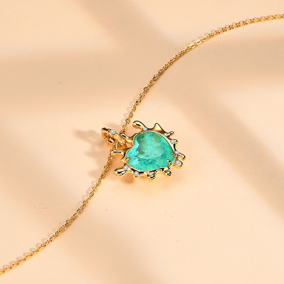 Synthetic Paraiba Necklace Fashion Simple Heart 15*15 Electroplated Champagne Gold Sterling Silver Necklace