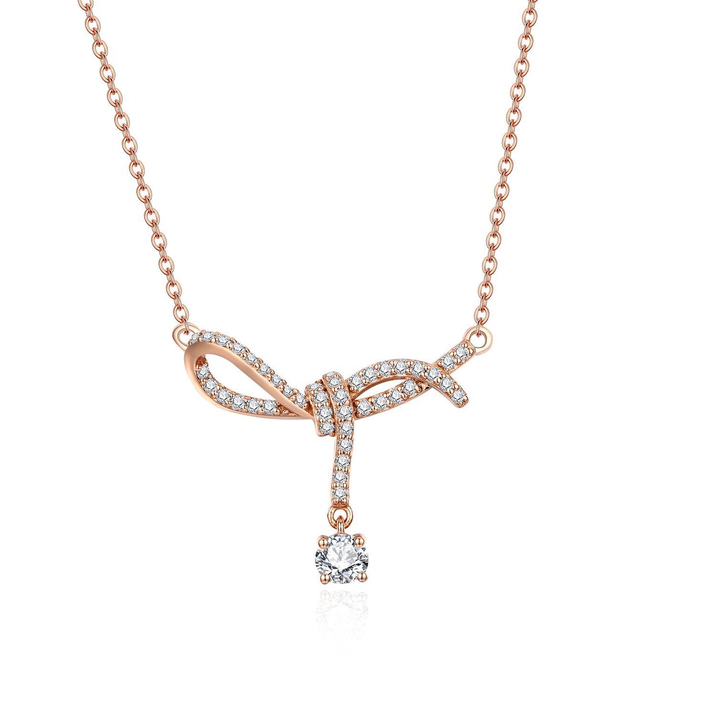 Ribbon bow necklace full of diamonds and moissanite necklace