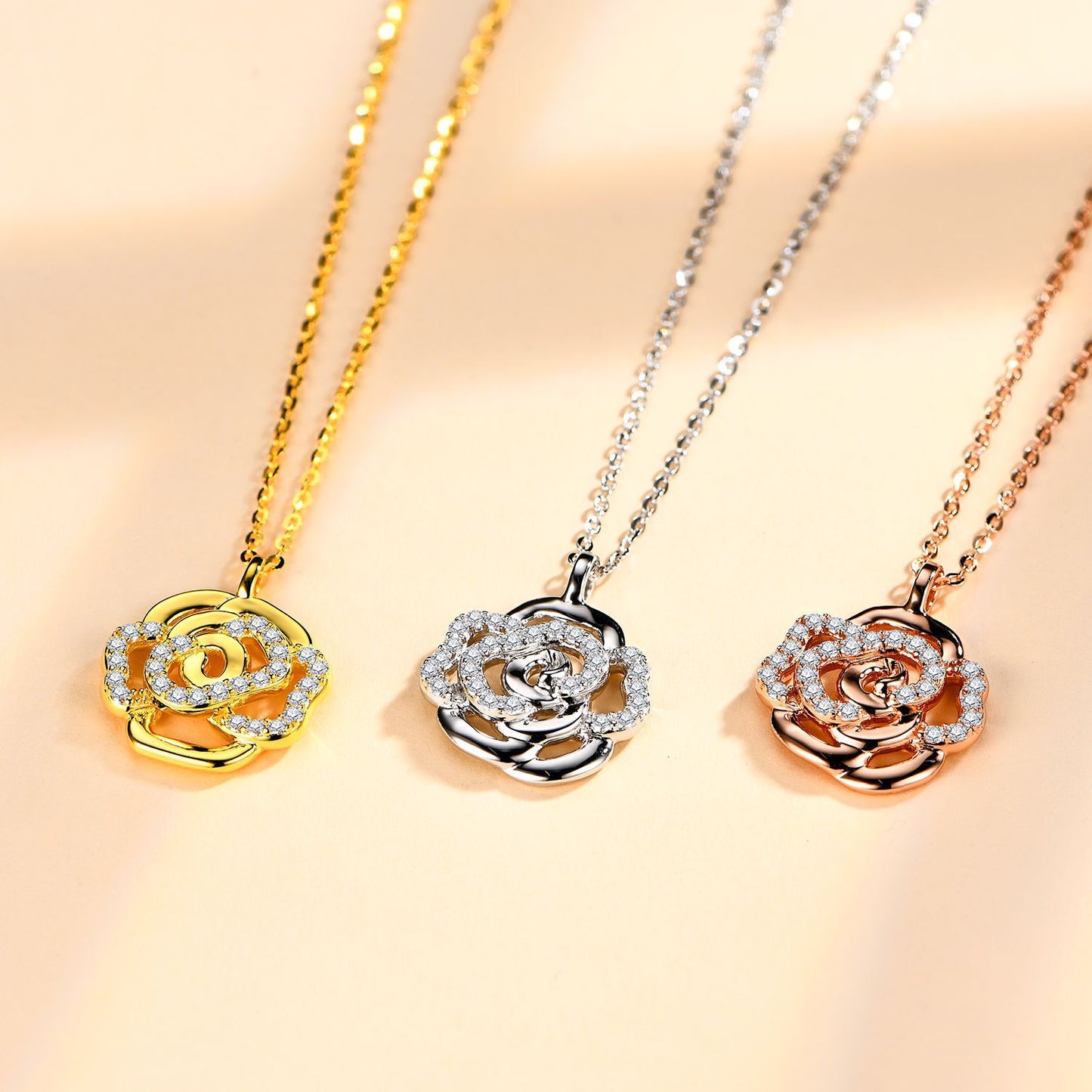 New S925 Sterling Silver Rose Necklace Moissanite Necklace