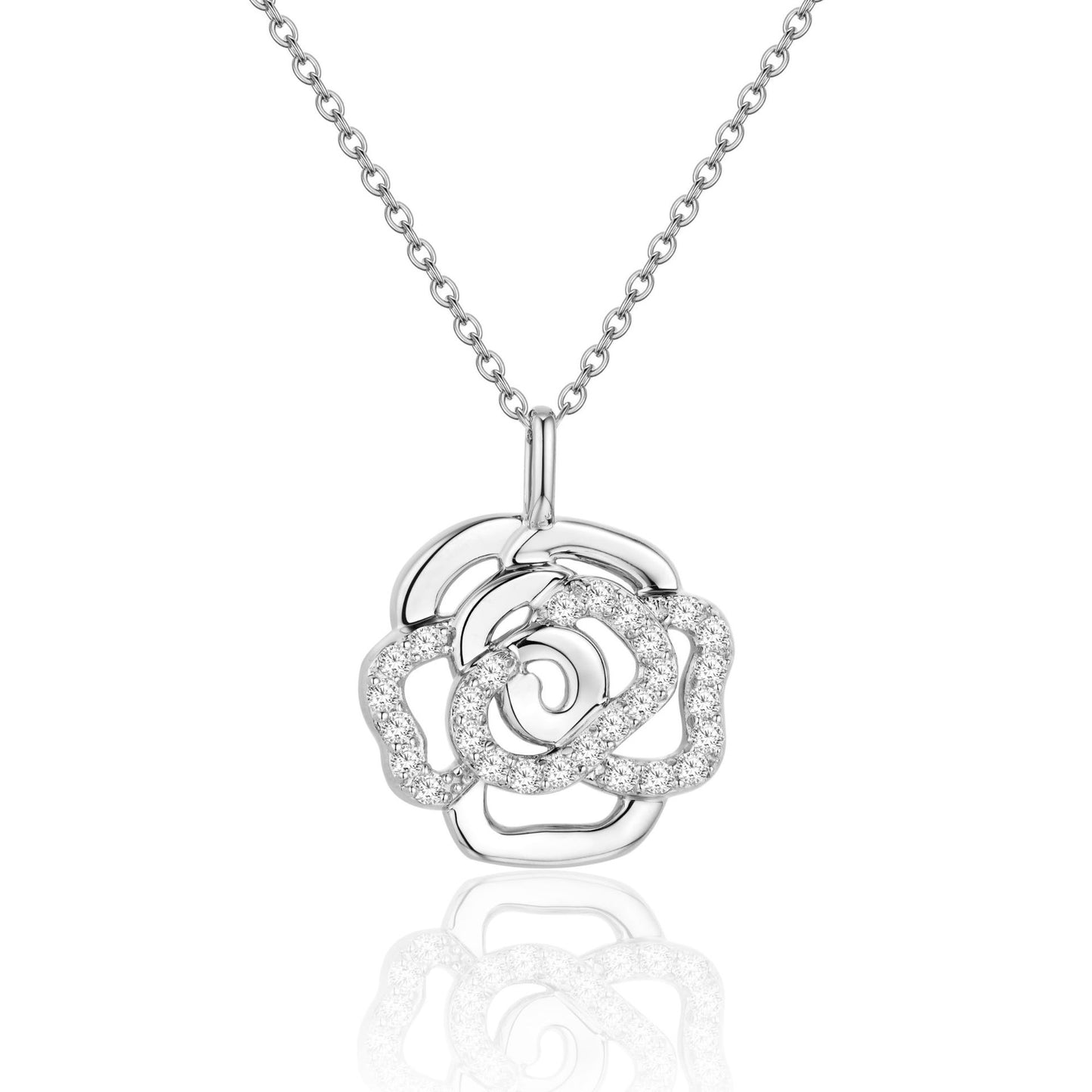 New S925 Sterling Silver Rose Necklace Moissanite Necklace