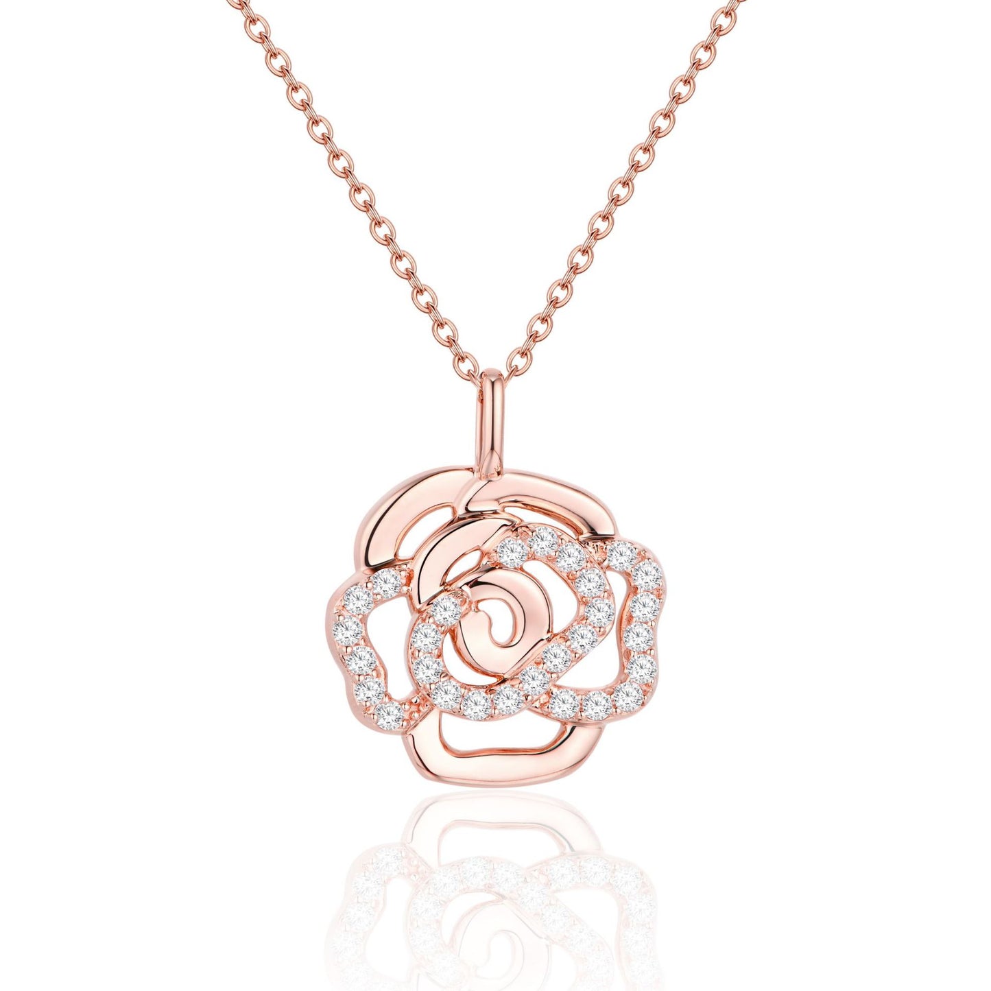 New S925 Sterling Silver Rose Necklace Moissanite Necklace