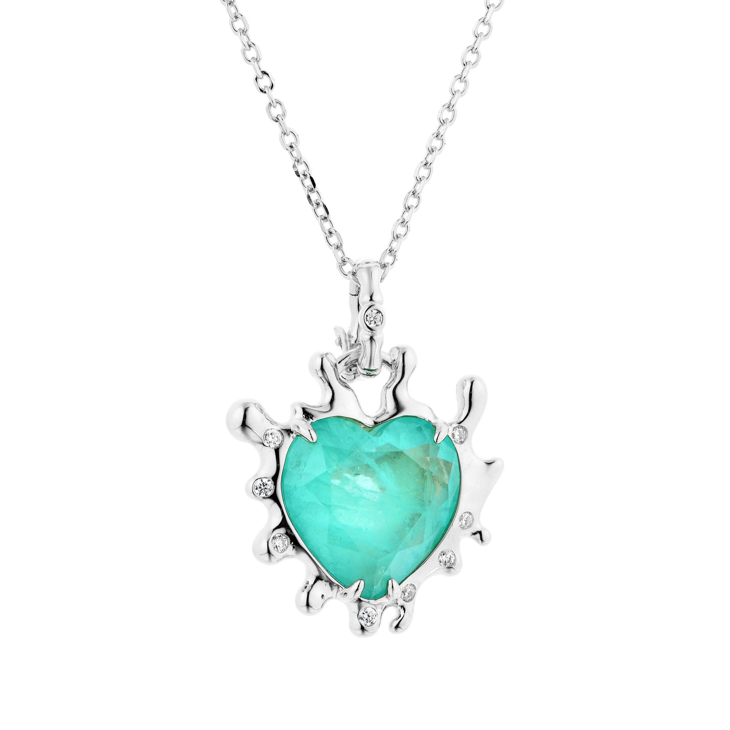 Synthetic Paraiba Necklace Fashion Simple Heart 15*15 Electroplated Champagne Gold Sterling Silver Necklace