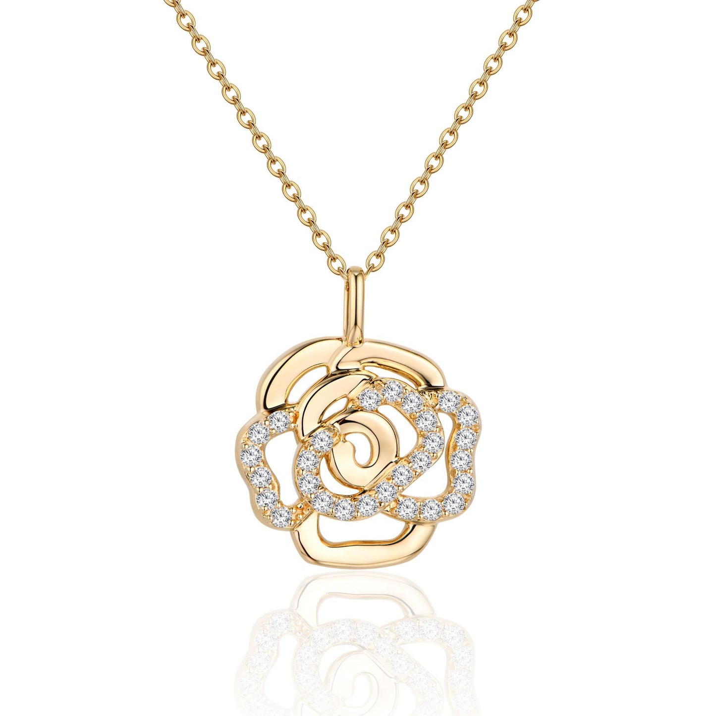 New S925 Sterling Silver Rose Necklace Moissanite Necklace