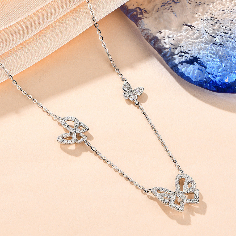 Sterling Silver Butterfly Necklace Niche Design Pendant New Moissanite Necklace