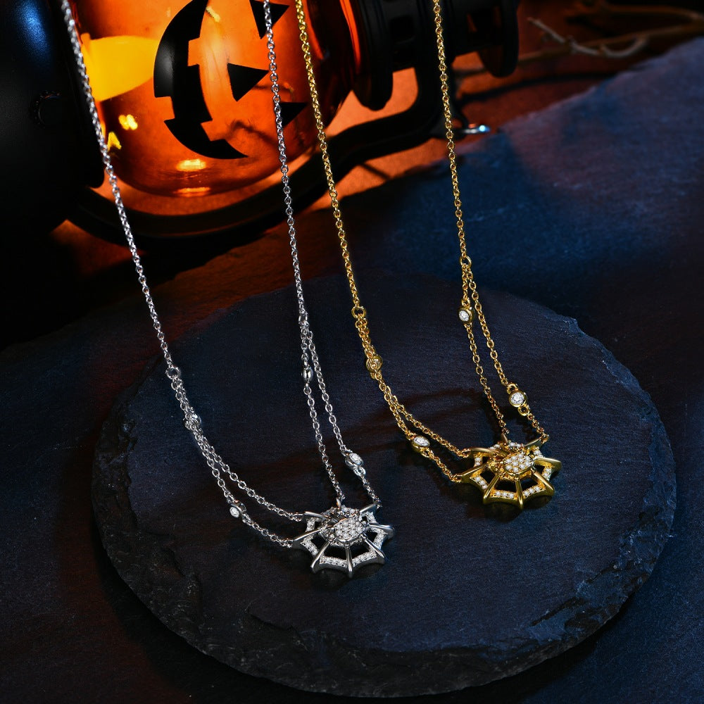 New Halloween Necklace Funny Personalized Spider Web Cross Chain Moissan Diamond Necklace Accessories