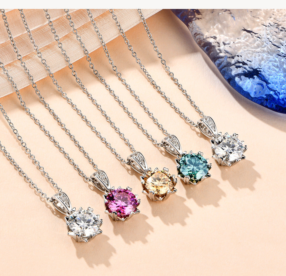 New niche design 2 carat sterling silver colored moissanite diamond snowflake necklace fashion hundred models
