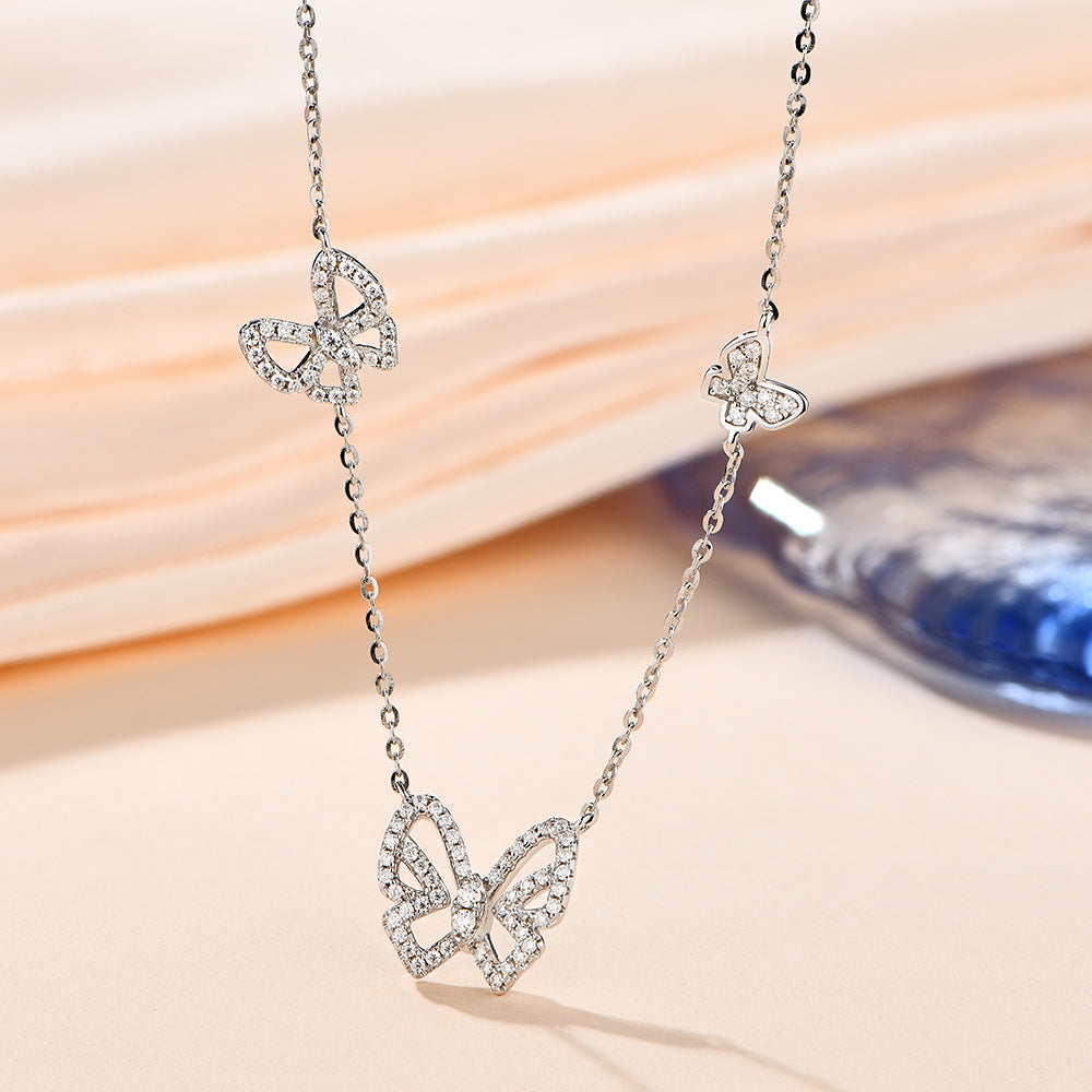 Sterling Silver Butterfly Necklace Niche Design Pendant New Moissanite Necklace