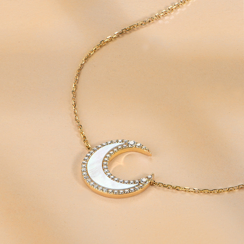 Moon Necklace Women's Versatile Crescent Pendant Half Moon New Moissanite Necklace