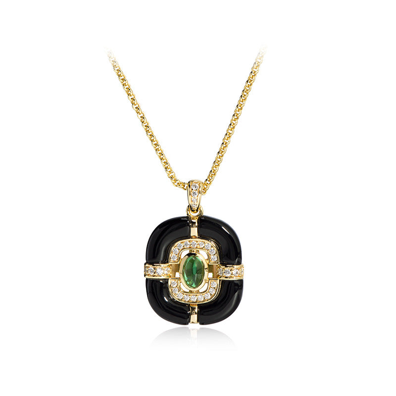 Square Onyx Green Nano Vintage Necklace