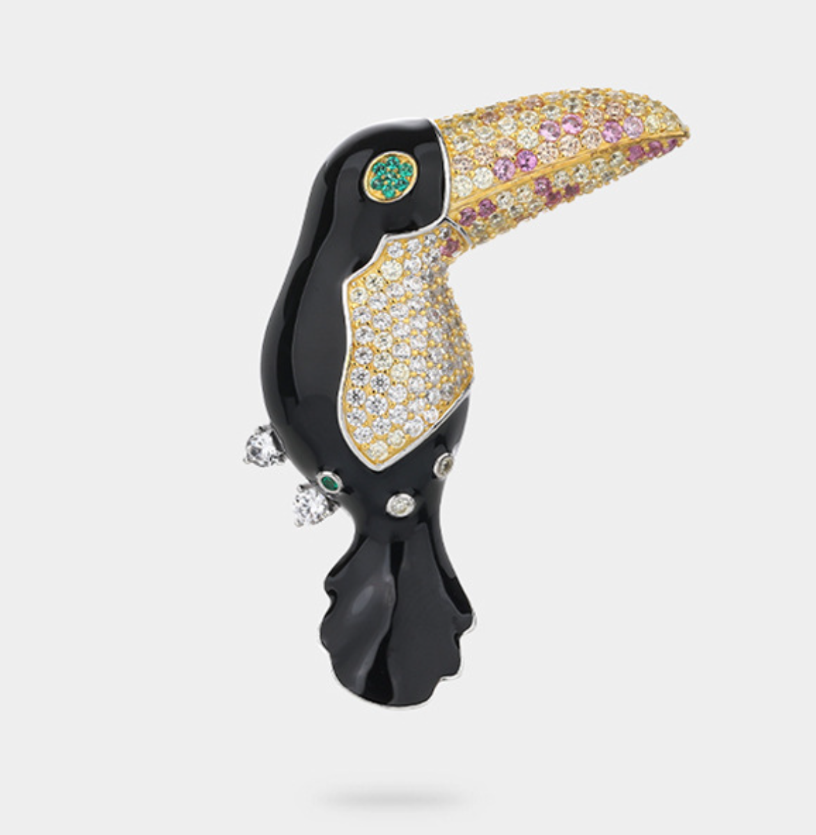 Big Mouth Black Pink Diamond Bird Brooch Necklace Pendant Dual Purpose Corsage