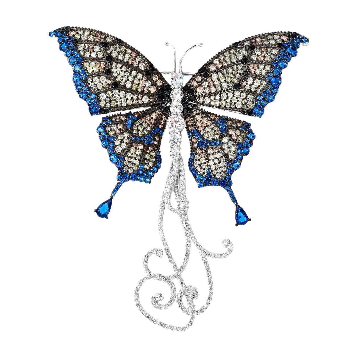 Butterfly Blue Black Diamond Brooch High End Lightweight Corsage