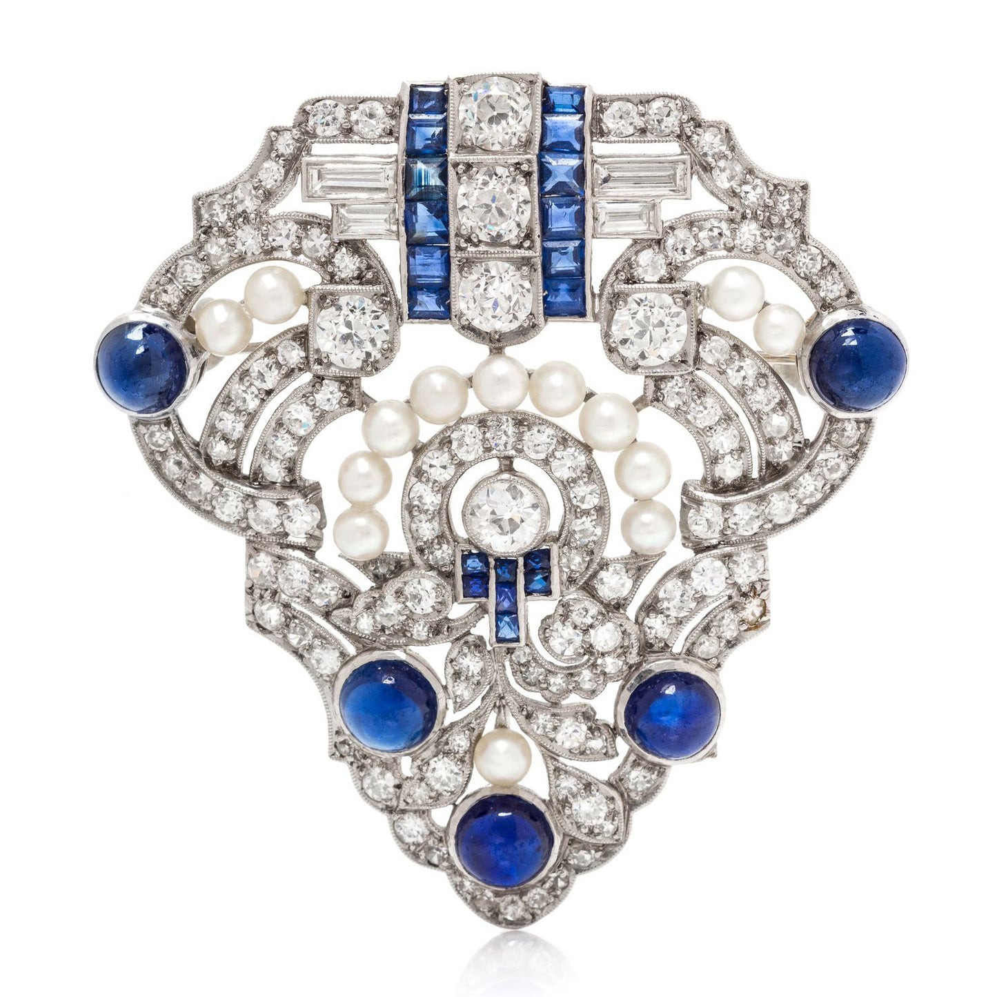 High Carbon Diamond Bead Royal Blue Art Deco Antique Brooch