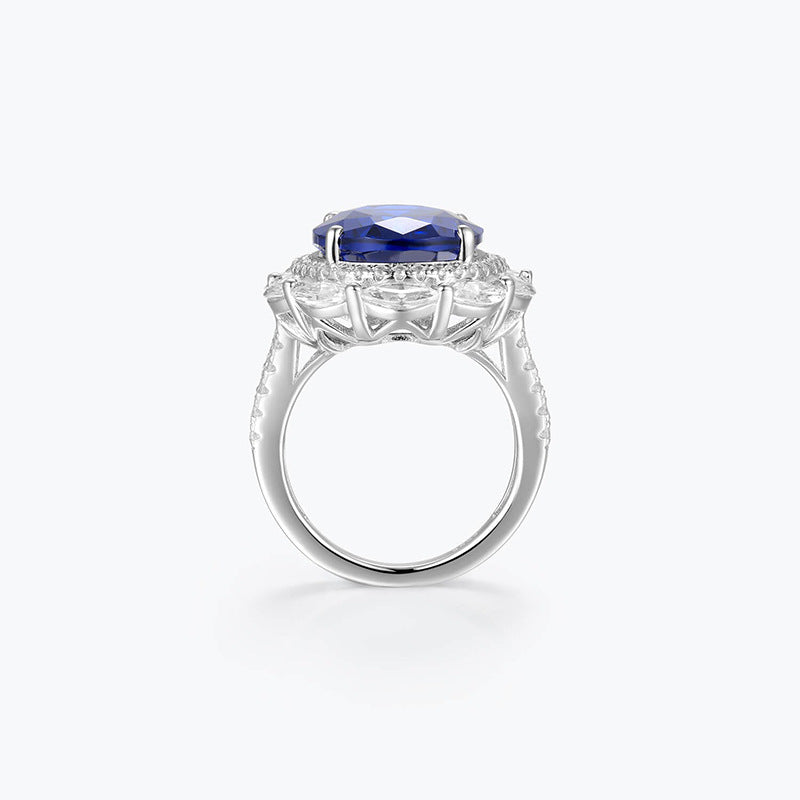 Royal Blue Ring Light Luxury Ice Cut Blue Ring