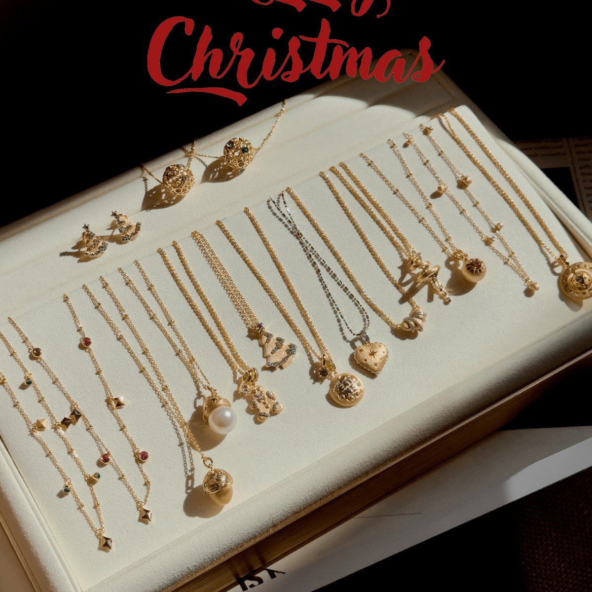 Gold Christmas Collection Charms Gingerbread Man Christmas Tree Candy Brushed Necklace