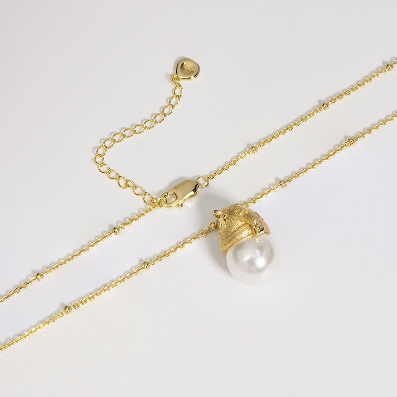 Christmas Hat Pearl Silver Plated Necklace