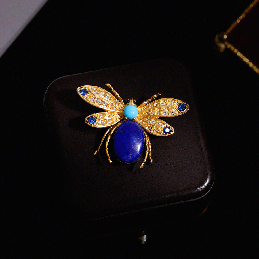 Bee Lapis Lazuli Brooch Gold with Diamonds Wings Corsage