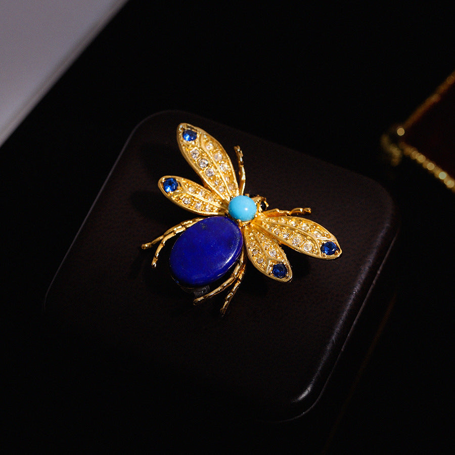Bee Lapis Lazuli Brooch Gold with Diamonds Wings Corsage