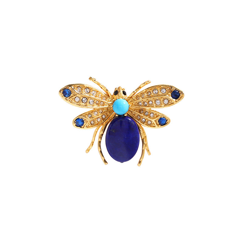 Bee Lapis Lazuli Brooch Gold with Diamonds Wings Corsage