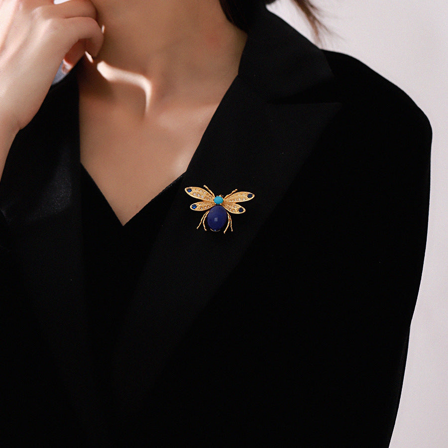 Bee Lapis Lazuli Brooch Gold with Diamonds Wings Corsage
