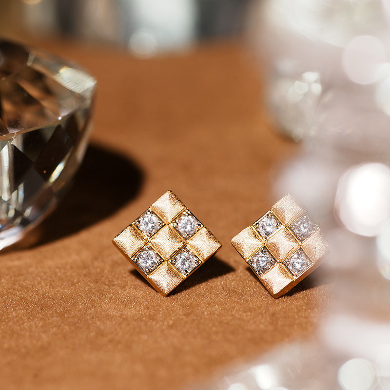 Hand Brushed Gold Plated Pyramid Earrings