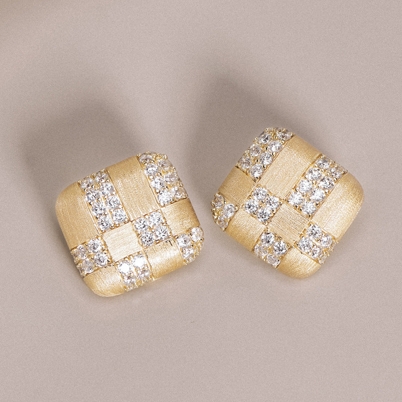 Buccaneer Brushed Square Stud Earrings with Diamonds