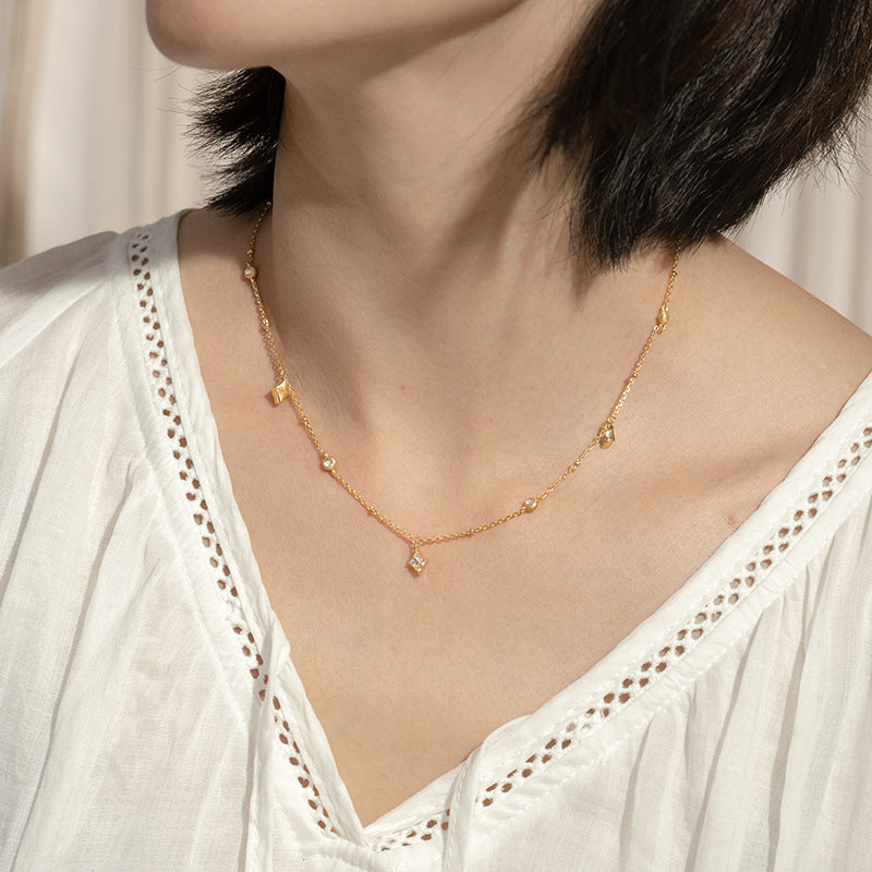 Geometric Tassel Stacked 18k Gold Clavicle Brushed Necklace