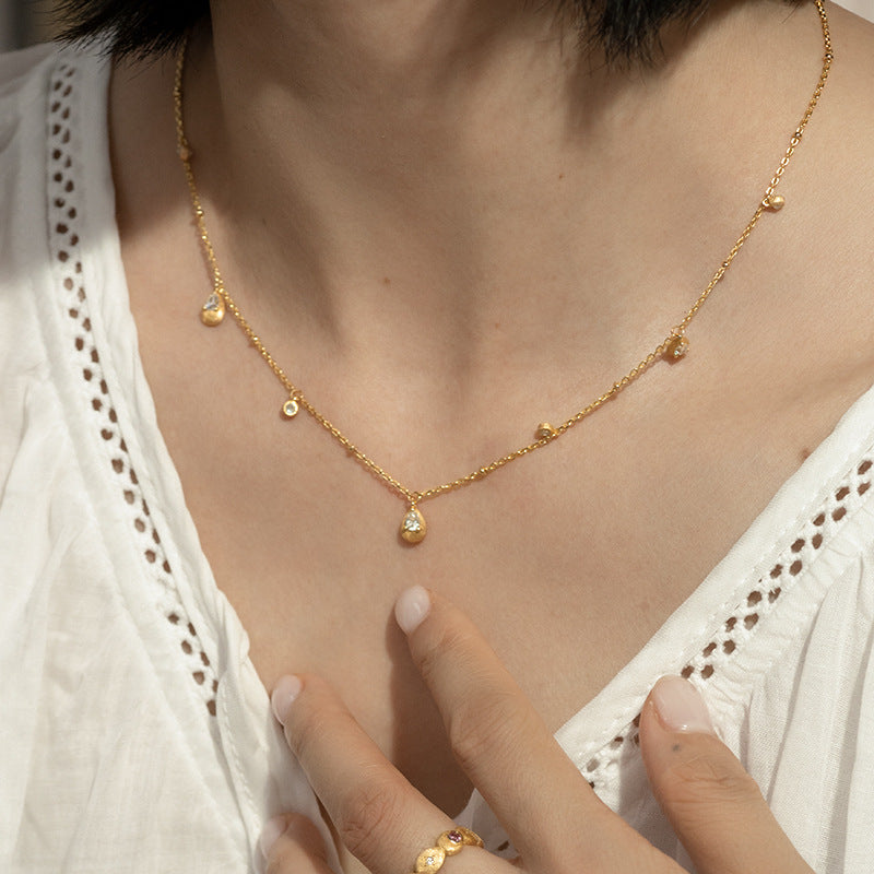Geometric Tassel Stacked 18k Gold Clavicle Brushed Necklace
