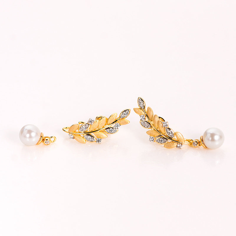 18k Detachable Vintage Wheat Pearl Brushed Earrings