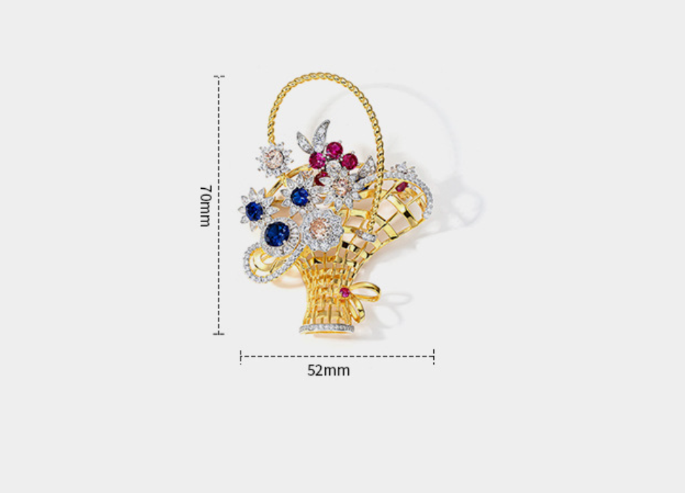 Golden Queen Flower Basket Diamonds Brooch Necklace Pendant Dual Purpose