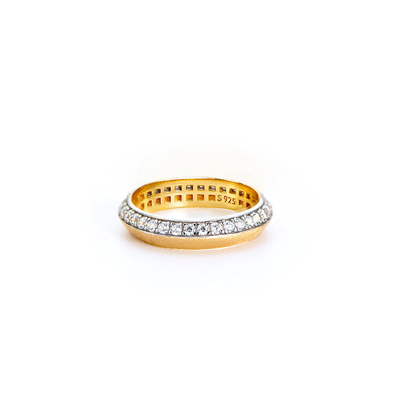 Hand Brushed Patchwork Gold Row Diamond Ring Stackable