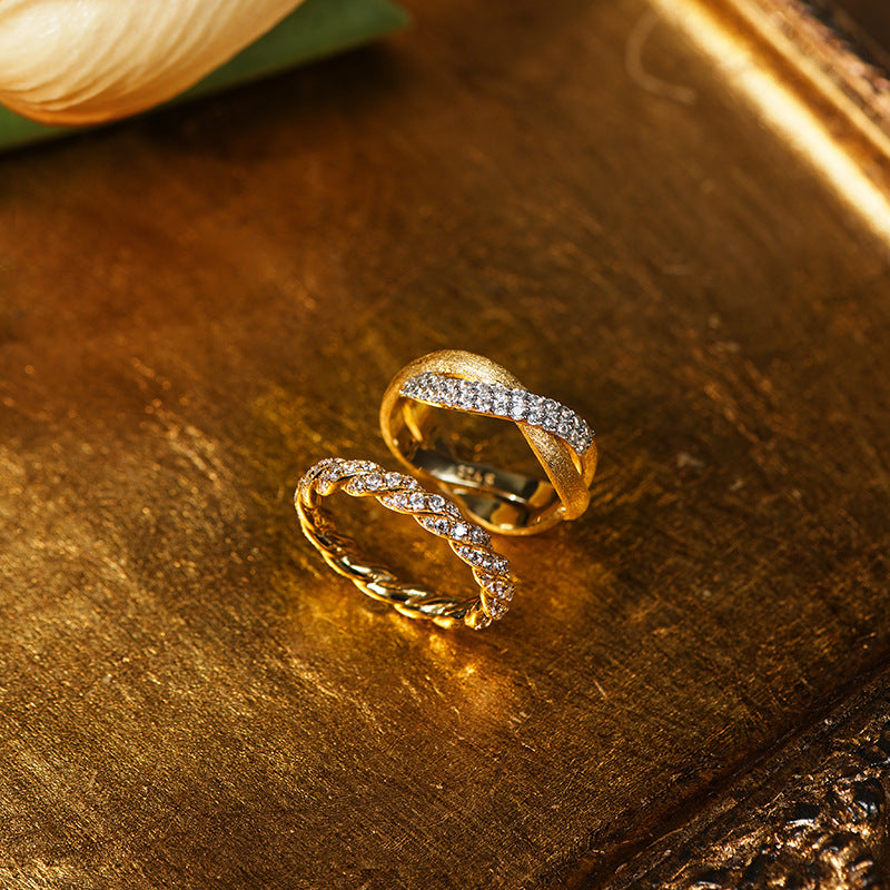 Twisted Full Diamond Stacked Twisted Row Ring