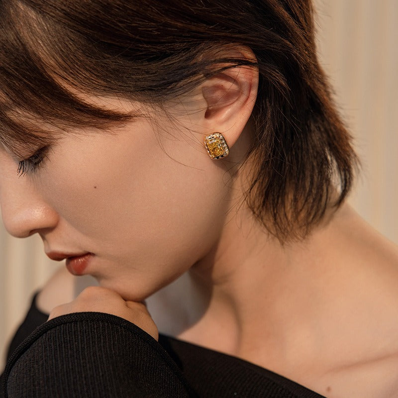 Little Square Yellow Zirconia Earrings