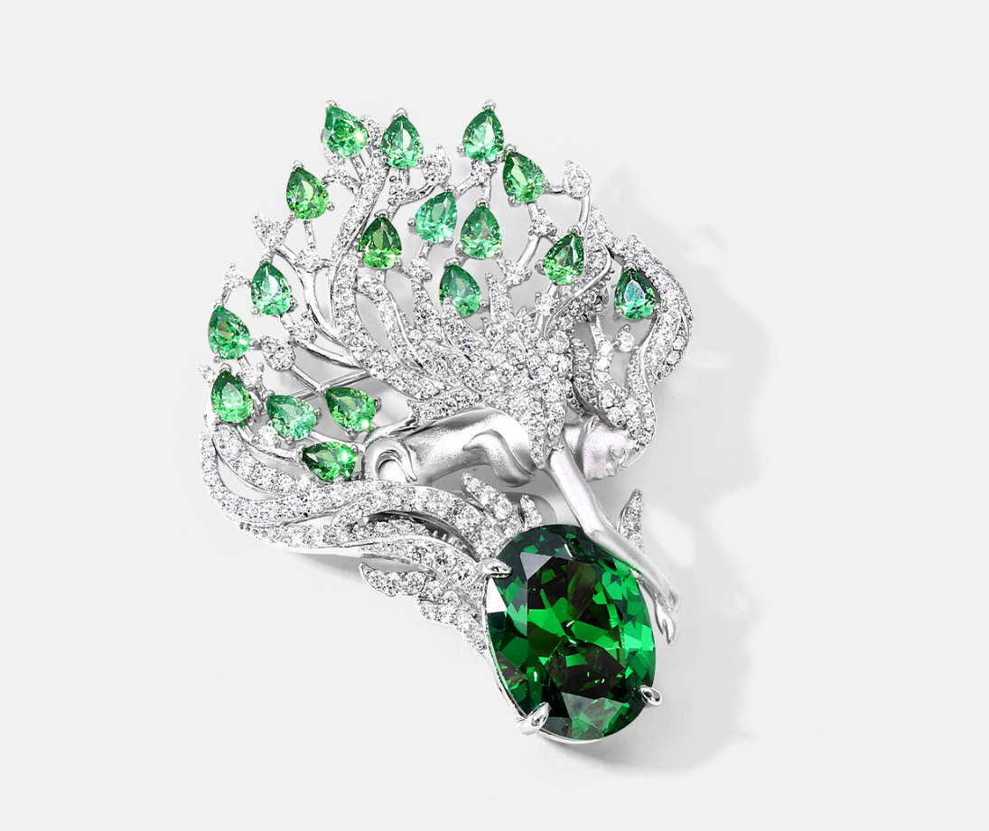 Silver Green Diamond Angel Brooch Necklace Pendant Dual Purpose Corsage