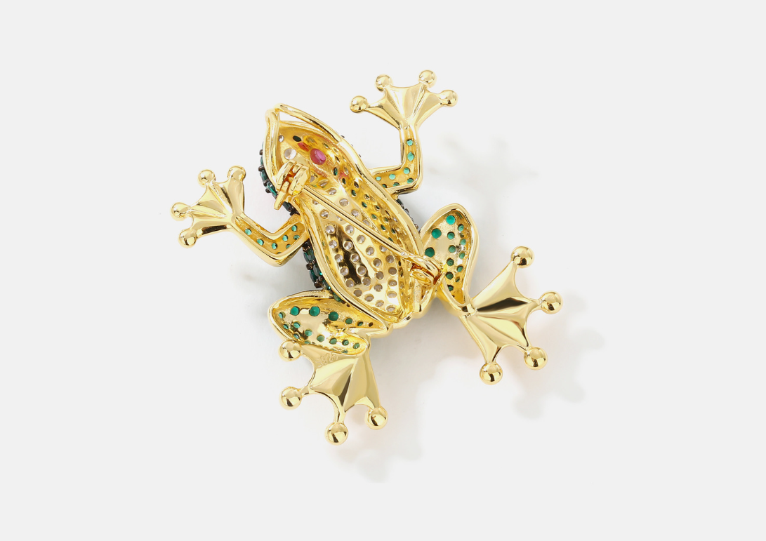 Green and Gold Frog Diamond Brooch Premium Hundred Corsages
