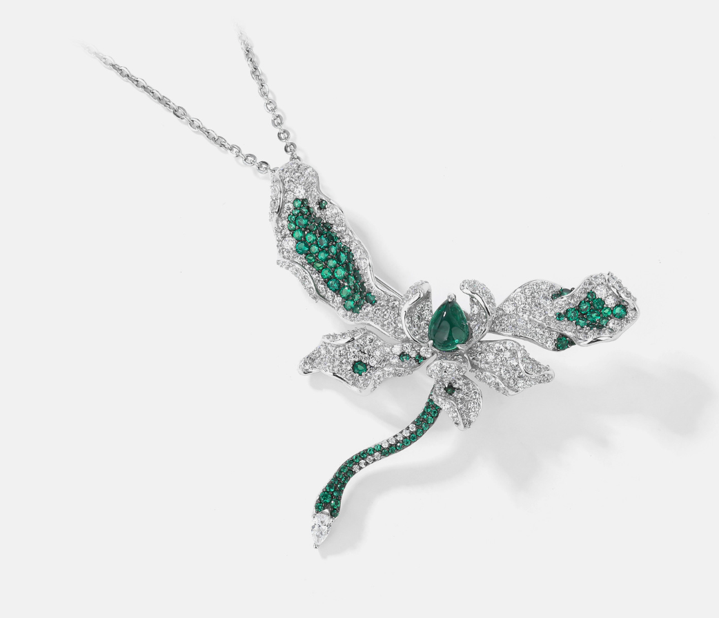 Green Dragonfly Diamond Brooch Necklace Pendant Dual Purpose Corsage