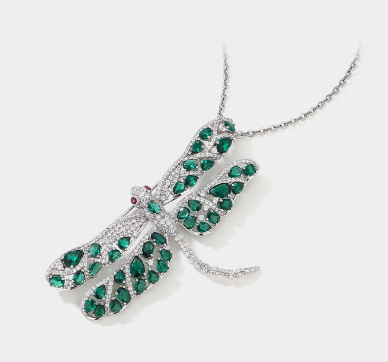 Green Dragonfly Diamond Brooch Necklace Pendant Dual Purpose Corsage