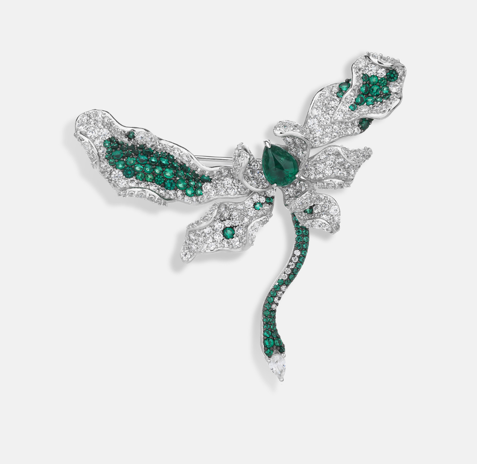 Green Dragonfly Diamond Brooch Necklace Pendant Dual Purpose Corsage