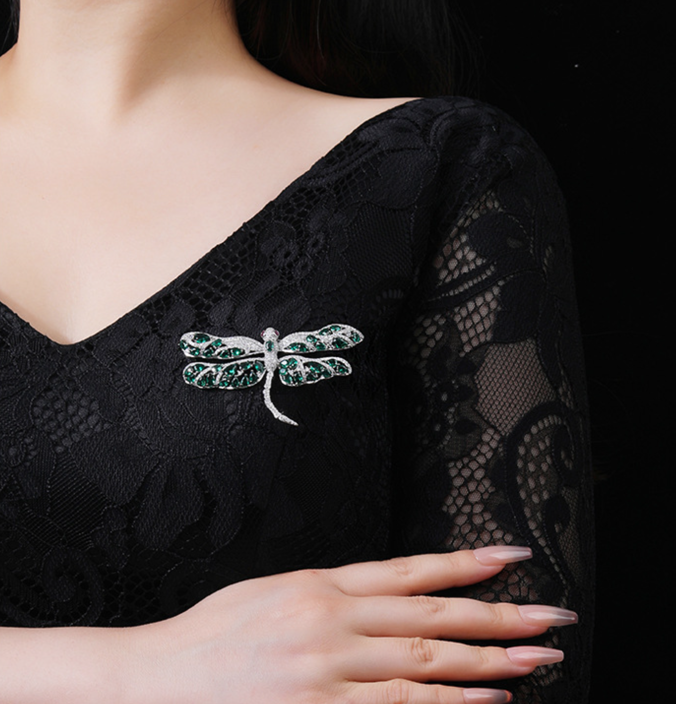 Green Dragonfly Diamond Brooch Necklace Pendant Dual Purpose Corsage