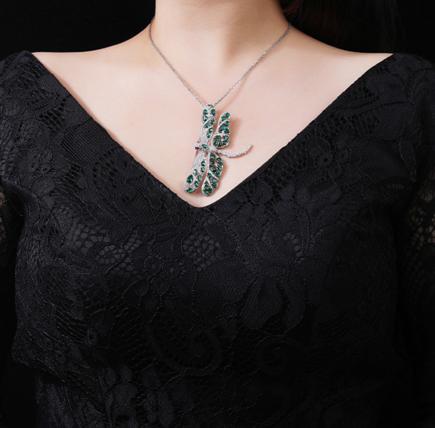 Green Dragonfly Diamond Brooch Necklace Pendant Dual Purpose Corsage