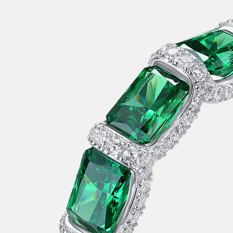 Emerald row full diamond ring S925 silver high carbon diamond women's ring