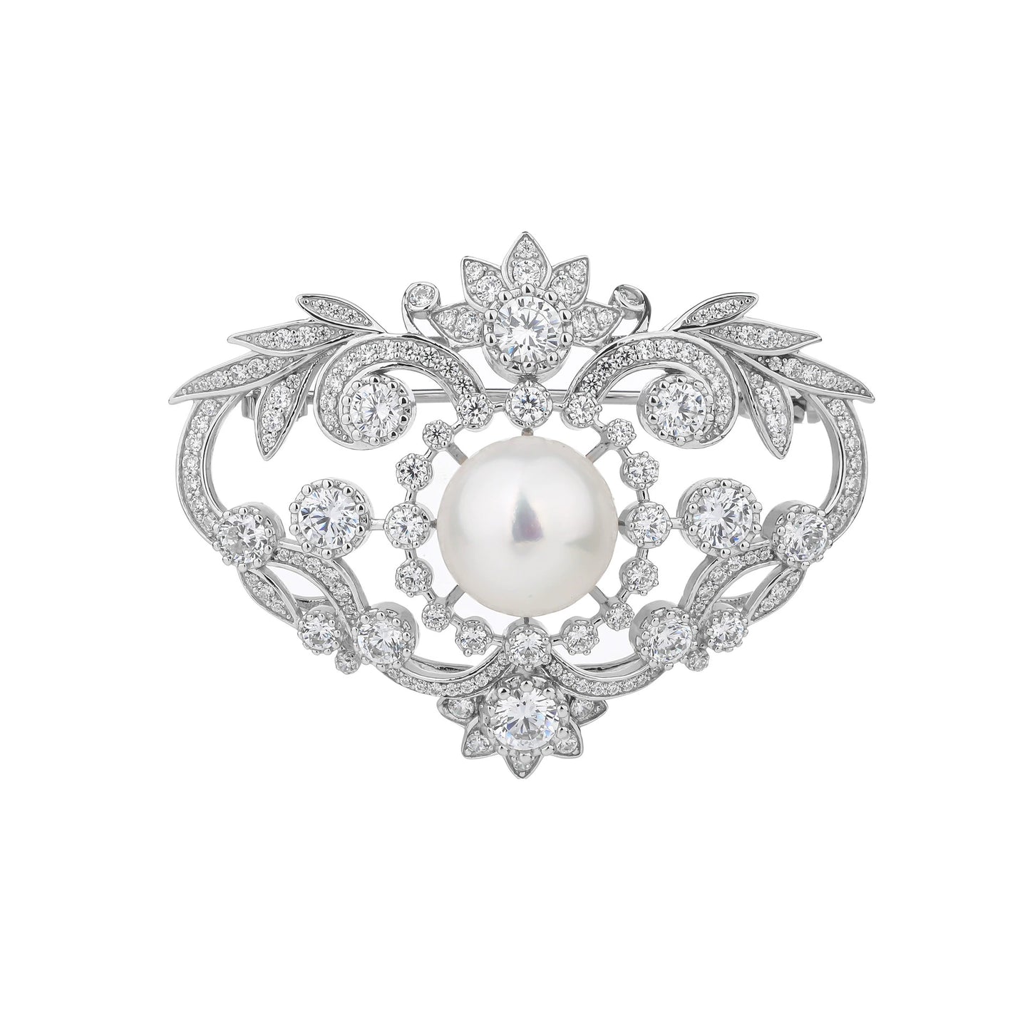 Love Pearl Diamond Brooch Silver Necklace Pendant Dual Purpose Corsage