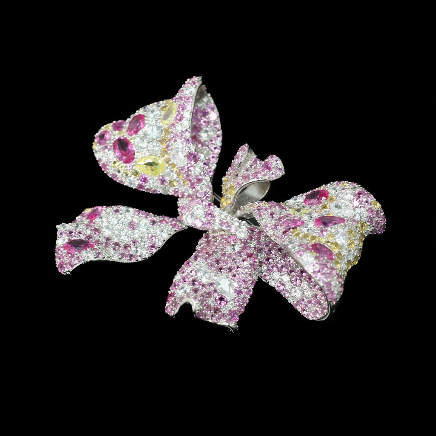 Pink Sapphire Cindychao Ribbon High Carbon Diamond Brooch