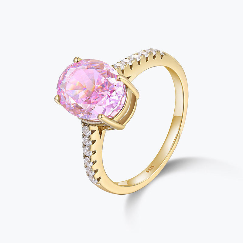 Gold-plated Fancy Color Powder Egg-shaped Ring