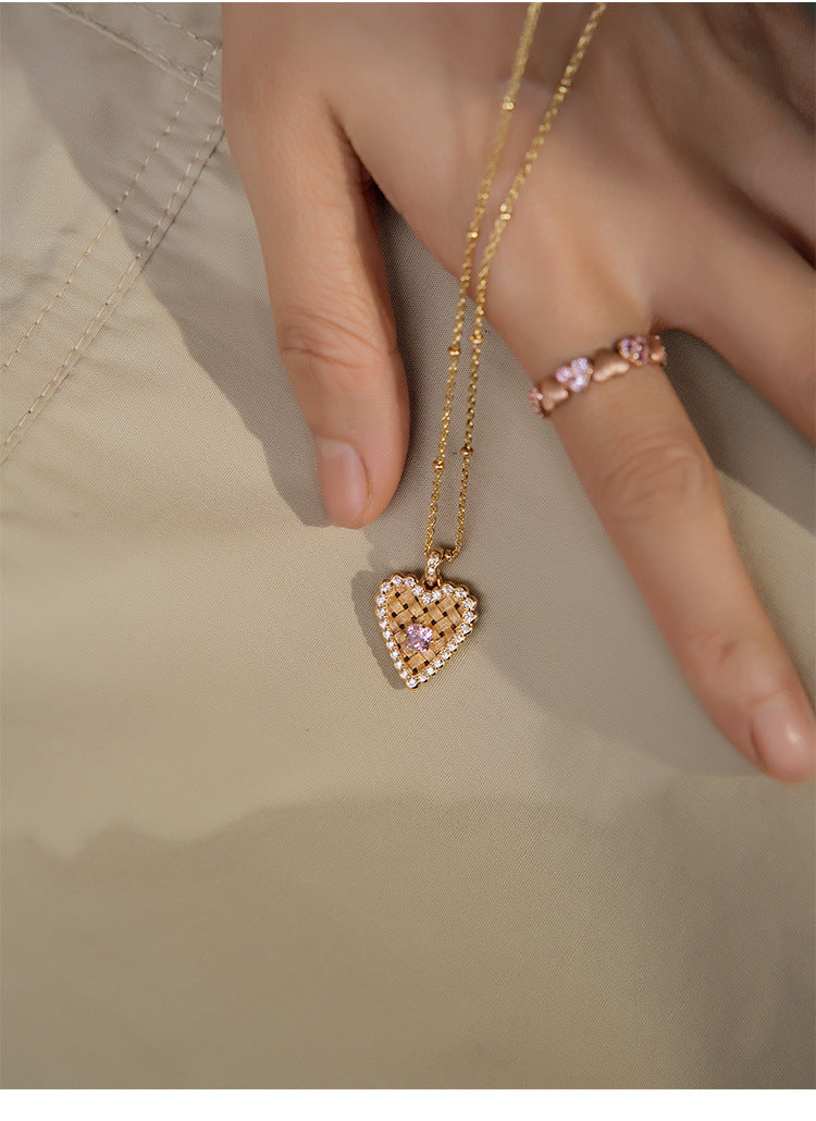 Ears of Wheat Love Silver Plated Zirconia Brushed Braided Collarbone Necklace