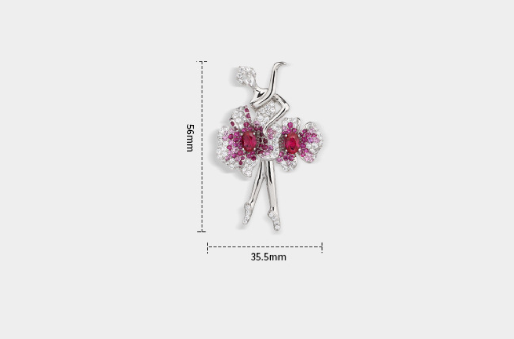Dancing Girl Diamond Brooch Red Necklace Pendant Dual Purpose Corsage