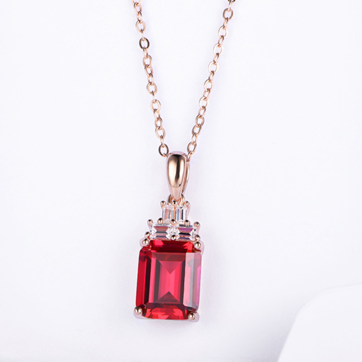 S925 silver plated 18K rose gold cultivated ruby necklace small octagonal pendant
