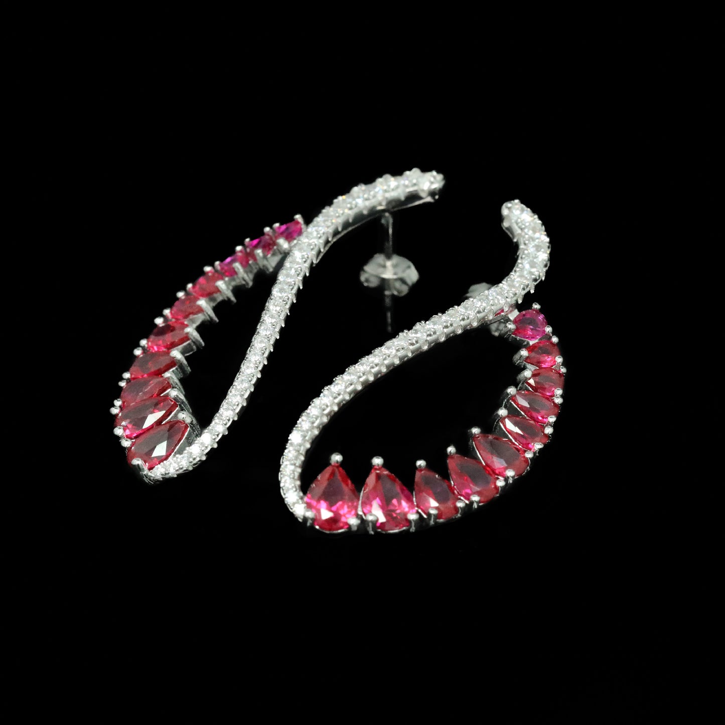 High carbon diamond spirit snake dove blood red drop cut earrings