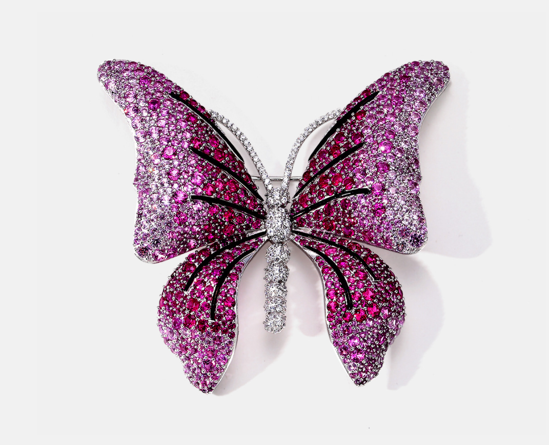Rose Butterfly Diamond Brooch Necklace Pendant Dual Purpose Corsage