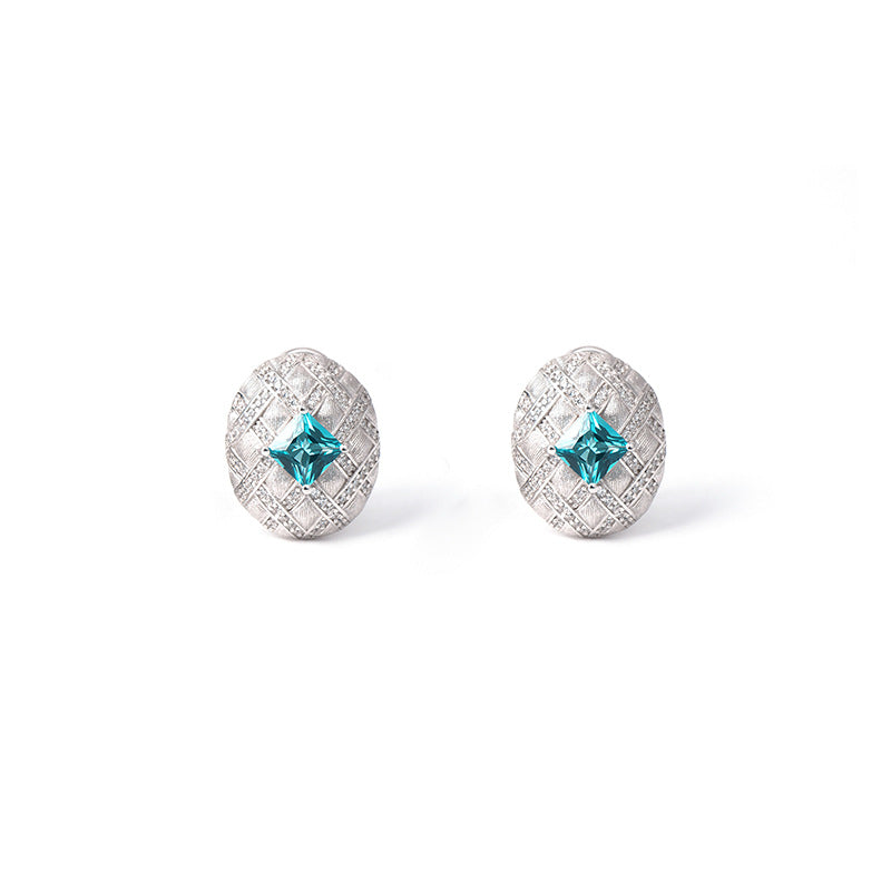 Brushed Latticework Couture Paraiba Sapphire Stud Earrings